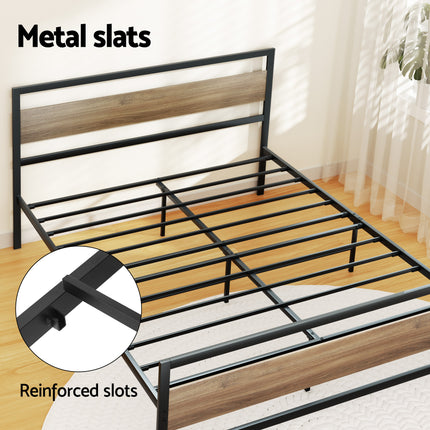 Artiss Bed Frame Queen Size Metal Frame with 2 Drawers DREW.