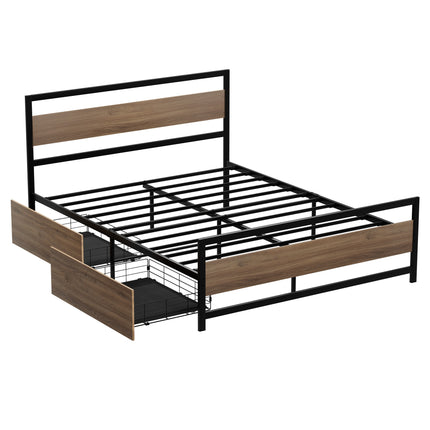 Artiss Bed Frame Queen Size Metal Frame with 2 Drawers DREW.