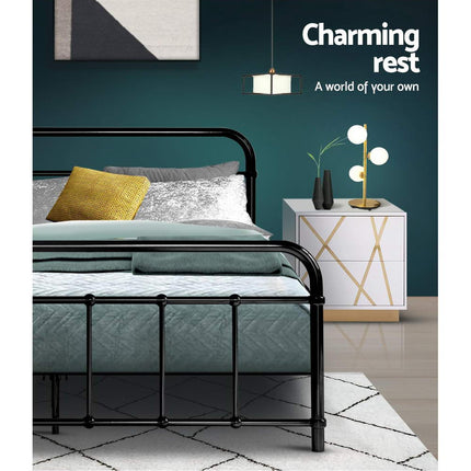 Artiss Bed Frame Metal Bed Frame LEO - Double (Black).