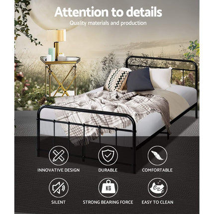 Artiss Bed Frame Metal Bed Frame LEO - King Single(Black).