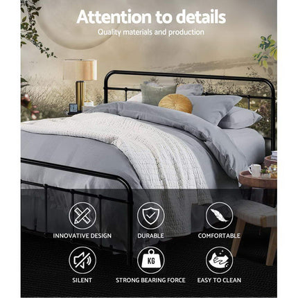 Artiss Bed Frame Metal Bed Frame LEO - Queen (Black).