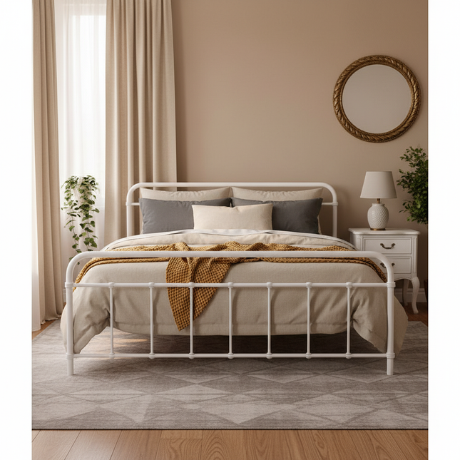 Artiss Bed Frame Metal Bed Frame LEO - Queen (White).