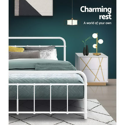 Artiss Bed Frame Metal Bed Frame LEO - Queen (White).