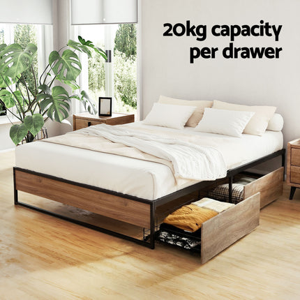 Artiss Bed Frame Metal Frame Double Size Bed Base 2 Drawers OSLO.