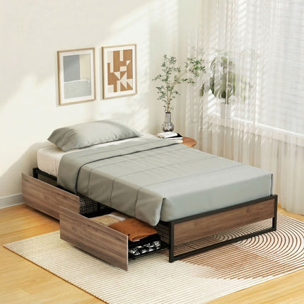 Artiss Bed Frame Metal Frame King Single Bed Base 2 Drawers OSLO.