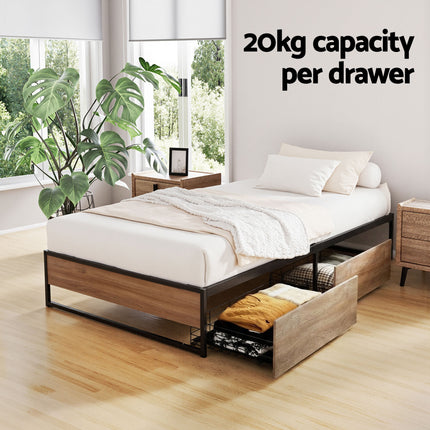 Artiss Bed Frame Metal Frame King Single Bed Base 2 Drawers OSLO.