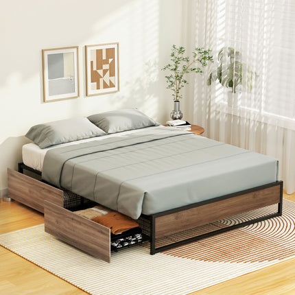 Artiss Bed Frame Metal Frame Queen Size Bed Base 2 Drawers OSLO.