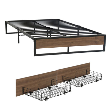 Artiss Bed Frame Metal Frame Queen Size Bed Base 2 Drawers OSLO.