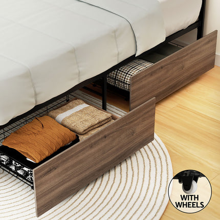 Artiss Bed Frame Metal Frame Queen Size Bed Base 2 Drawers OSLO.