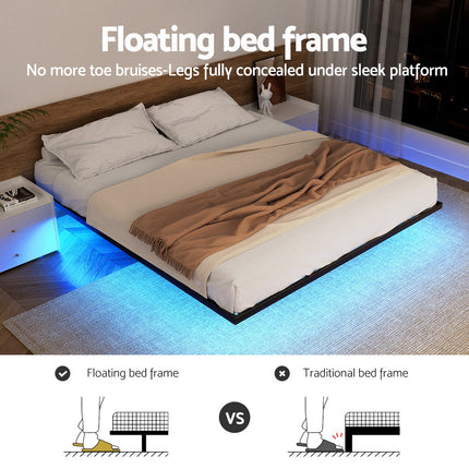 Artiss Double Bed Frame,Floating Metal Bed Frame with Smart LED Lights - Sturdy Metal Platform Bed Base, Silent Design, Tool-Free Assembly, 300KG Capacity for Home/Hotel/Master Bedroom.