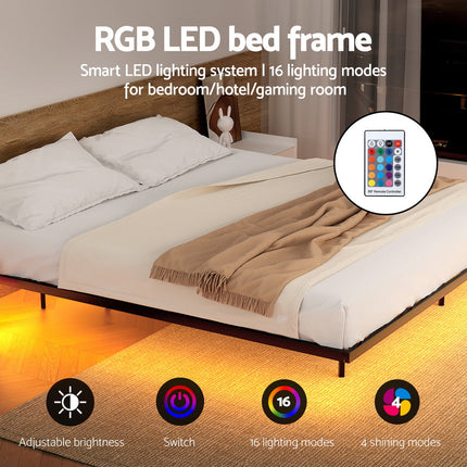 Artiss Double Bed Frame,Floating Metal Bed Frame with Smart LED Lights - Sturdy Metal Platform Bed Base, Silent Design, Tool-Free Assembly, 300KG Capacity for Home/Hotel/Master Bedroom.