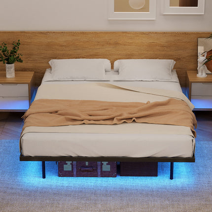 Artiss Double Bed Frame,Floating Metal Bed Frame with Smart LED Lights - Sturdy Metal Platform Bed Base, Silent Design, Tool-Free Assembly, 300KG Capacity for Home/Hotel/Master Bedroom.