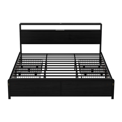 Artiss Metal Bed Frame King Size Storage Headboard Charge Station LED 4 Drawers.