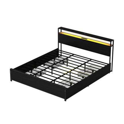 Artiss Metal Bed Frame King Size Storage Headboard Charge Station LED 4 Drawers.