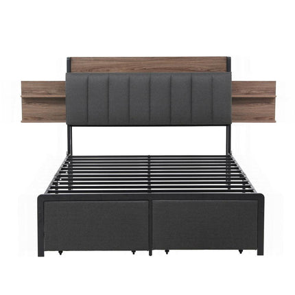 Artiss Metal Bed Frame Double Size with 2-Tier Hidden Storage with Charging Station.