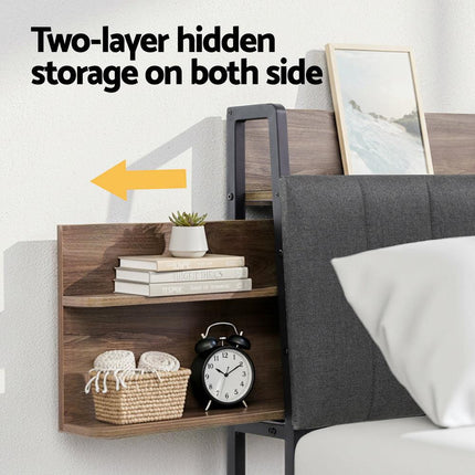 Artiss Metal Bed Frame Double Size with 2-Tier Hidden Storage with Charging Station.