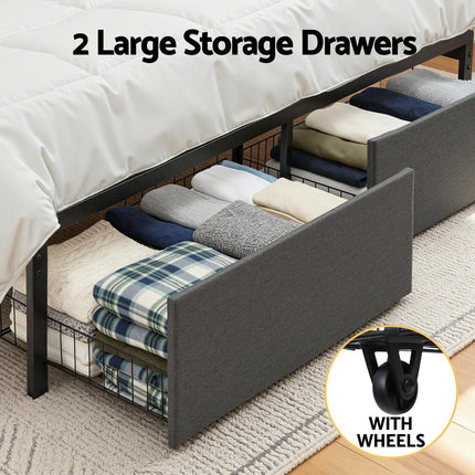 Artiss Metal Bed Frame Double Size with 2-Tier Hidden Storage with Charging Station.