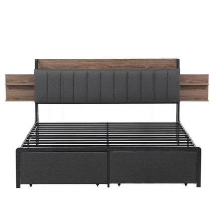 Artiss Metal Bed Frame King Size with 2-Tier Hidden Storage with Charging Station.