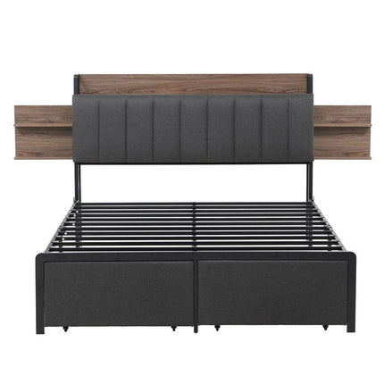 Artiss Metal Bed Frame Queen Size with 2-Tier Hidden Storage with Charging Station.