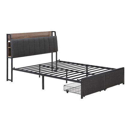 Artiss Metal Bed Frame Queen Size with 2-Tier Hidden Storage with Charging Station.