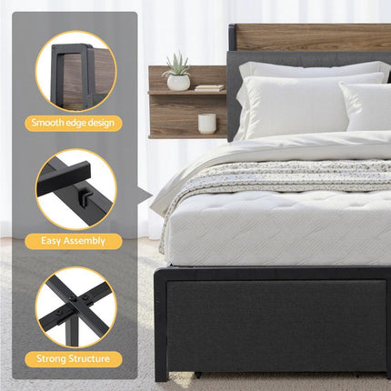 Artiss Metal Bed Frame Queen Size with 2-Tier Hidden Storage with Charging Station.