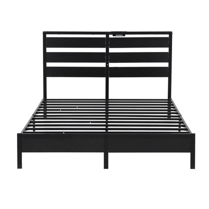 Artiss Bed Frame Double Size LED Metal Bed Base with Charging Station.