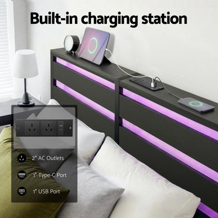 Artiss Bed Frame Double Size LED Metal Bed Base with Charging Station.