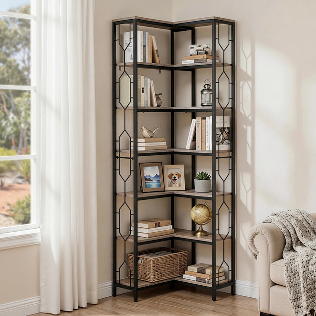 Artiss 6 Tiers Bookshelf Corner Shelf Bookcase Display Shelves Oak.