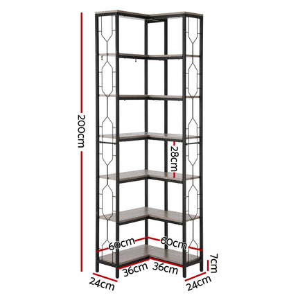 Artiss 6 Tiers Bookshelf Corner Shelf Bookcase Display Shelves Oak.
