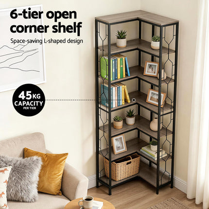 Artiss 6 Tiers Bookshelf Corner Shelf Bookcase Display Shelves Oak.