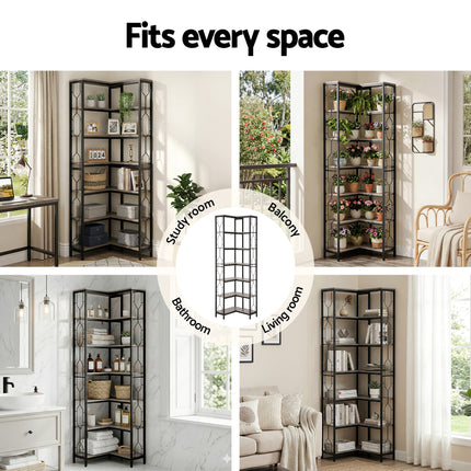 Artiss 6 Tiers Bookshelf Corner Shelf Bookcase Display Shelves Oak.