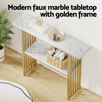 Artiss Console Table Marble Effect White&Gold.