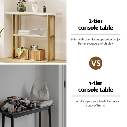 Artiss Console Table Marble Effect White&Gold.