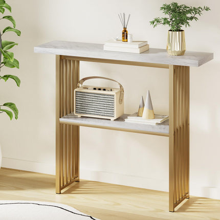 Artiss Console Table Marble Effect White&Gold.