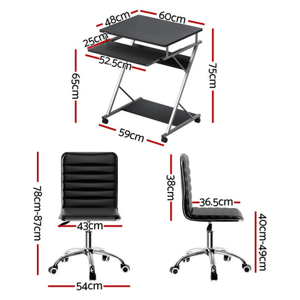 Artiss Computer Desk Office Chair Set Desks with Keyboard Shelf Try Black.