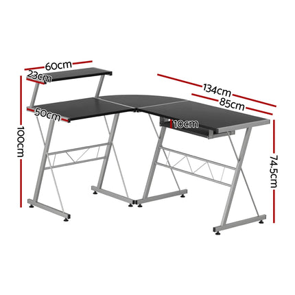 Artiss Computer Desk L-Shape Keyboard Tray Shelf Black.