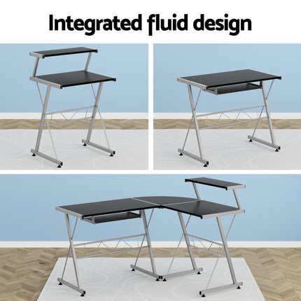 Artiss Computer Desk L-Shape Keyboard Tray Shelf Black.