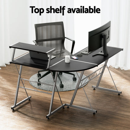 Artiss Computer Desk L-Shape Keyboard Tray Shelf Black.