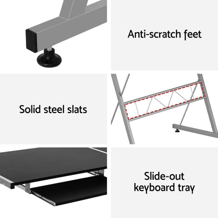 Artiss Computer Desk L-Shape Keyboard Tray Shelf Black.