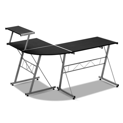 Artiss Computer Desk L-Shape Keyboard Tray Shelf Black.