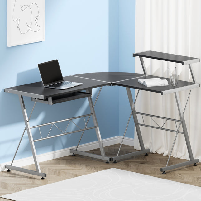 Artiss Computer Desk L-Shape Keyboard Tray Shelf Black.