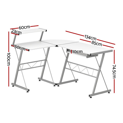 Artiss Computer Desk L-Shape Keyboard Tray Shelf White.