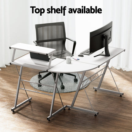 Artiss Computer Desk L-Shape Keyboard Tray Shelf White.