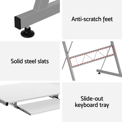 Artiss Computer Desk L-Shape Keyboard Tray Shelf White.