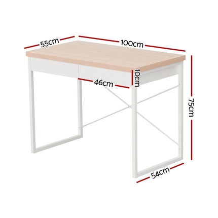 Artiss Computer Desk Drawer Storage Oak 100CM.