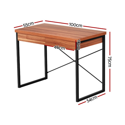 Artiss Computer Desk Drawer Storage Walnut 100CM.