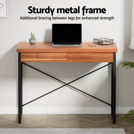 Artiss Computer Desk Drawer Storage Walnut 100CM.