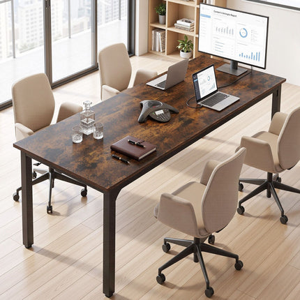 Artiss Computer Desk 2 Person Double Workstation Study Table Rustic Brown 200cm
