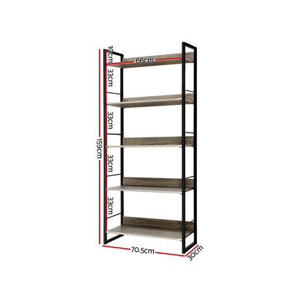 Artiss Bookshelf 5 Tiers - NOE Black and Oak.