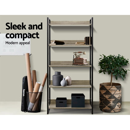 Artiss Bookshelf 5 Tiers - NOE Black and Oak.